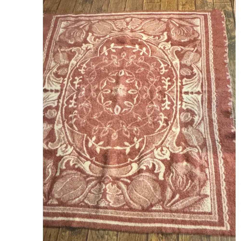 Vintage Orr‎ Health All Wool Blanket Orange Cream Holland Tulip Made in USA MCM